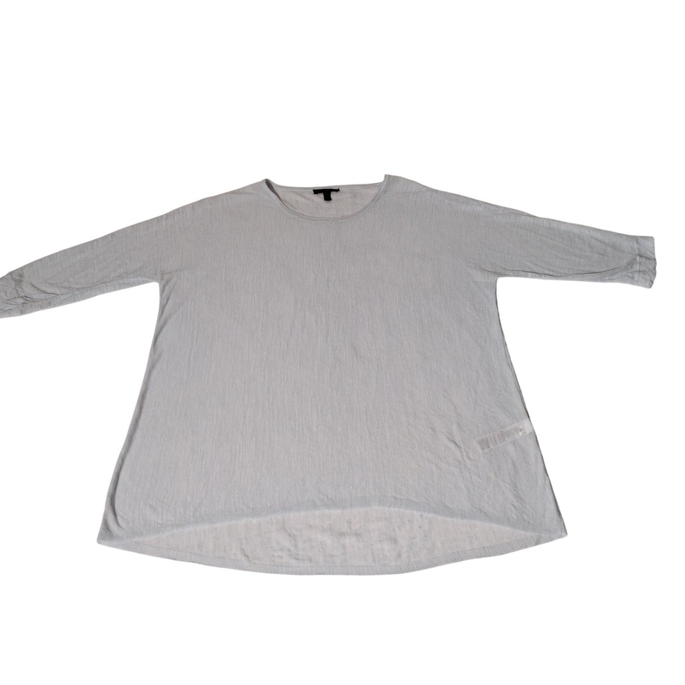 Eileen Fisher Blue Tencel Linen Knit Top 3/4 Raglan Sleeve M Sheer - Imperfect